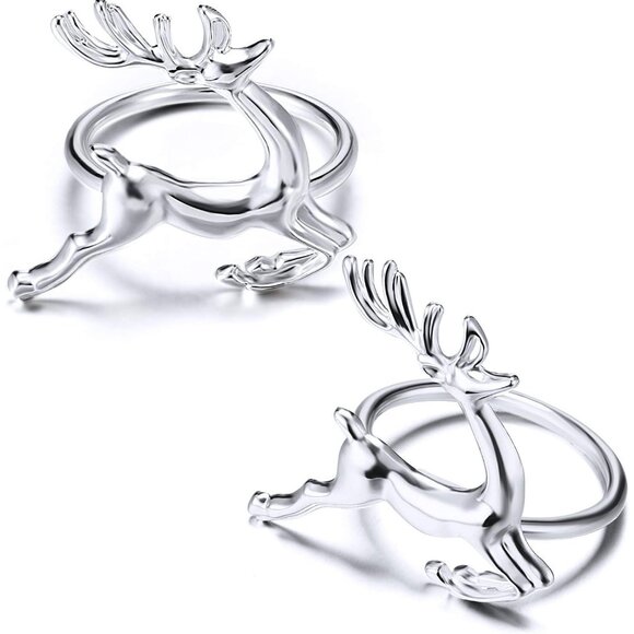 Stylish 6 Pcs Silver Napkin Holders with Reindeer Design for Parties & Weddings - Picture 5 of 7